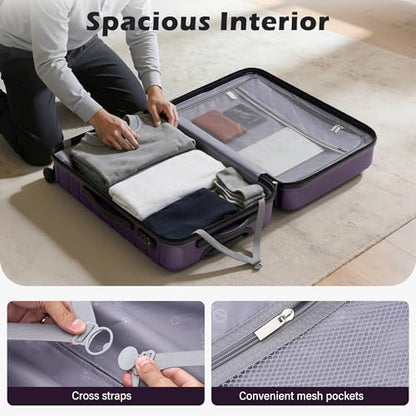 Coolife Lightweight Luggage with TSA Lock,Medium Checked Purple - color: Purple, size: Medium(24in)