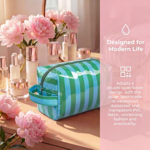 PVC Striped Clear Coated Waterproof Makeup Bag(15Green Blue) - color: 15Green Blue