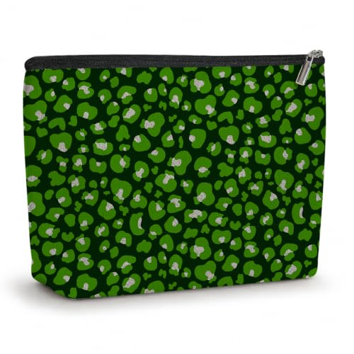 Leopard Print Makeup Bag Cosmetic Bag, Christmas Makeup Organizer for Women - color: Green Silver Leopard Print 577