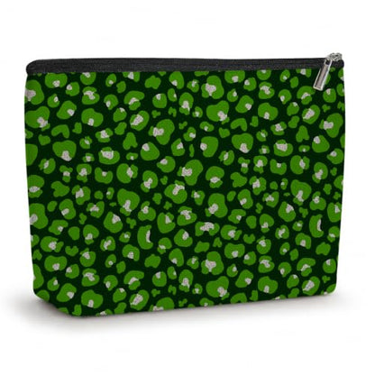 Leopard Print Makeup Bag Cosmetic Bag, Christmas Makeup Organizer for Women - color: Green Silver Leopard Print 577