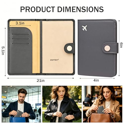 ZOPPEN Passport Holder RFID Blocking Travel Wallet, Dark Grey - color: Grey