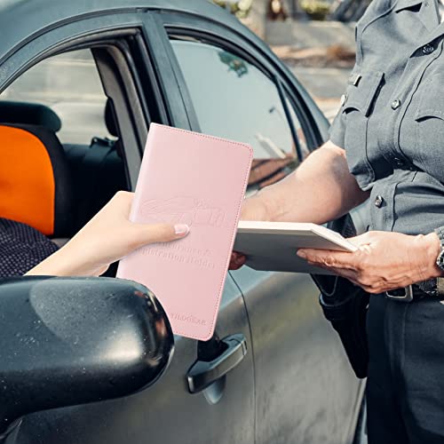 TILDOSAC Leather Car Registration and Insurance Card Holder, Car Document Holder for Cards License with Magnetic Shut (Pink, large) - color: Large Pink