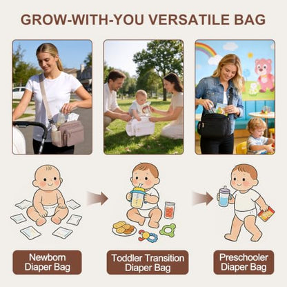 Rexmore Puffer Quilted Diaper Fanny Pack, Crossbody Mom Purse, Khaki - color: Khaki