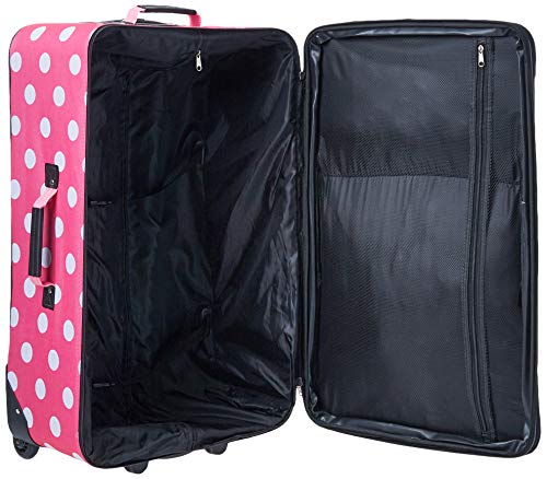 Rockland Vara Softside 3-Piece Upright Luggage Set, Expandable,Lightweight,Telescopic Handle,Wheel, Pink Dots, 20 inches,22 inches,28 inches - color: Pink Dot