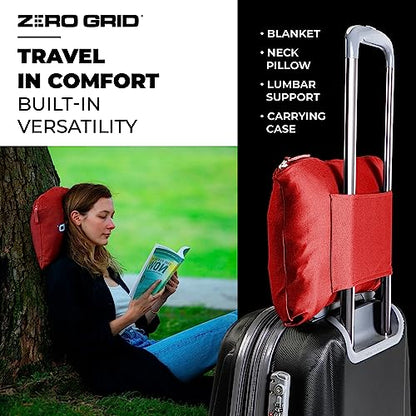 Zero Grid Lightweight Airplane & Travel Blanket with Foot Pockets, Red - color: Red