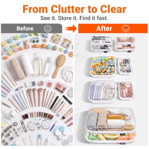 YQBRAO Clear Hard Shell Zipper Cases, Diaper Bag Organizer, 2L 2M 2S, White - color: White, size: 6 Pack (2L+2M+2S)
