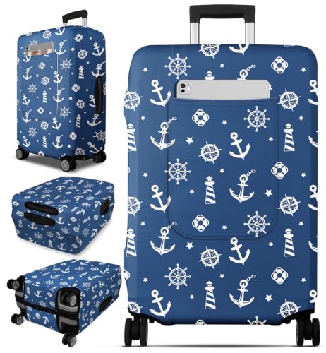 Slohif Stylish Luggage Cover with Storage Pocket 28-30 inch Blue Nautical - color: Blue Nautical, size: L-(28-30)Inch