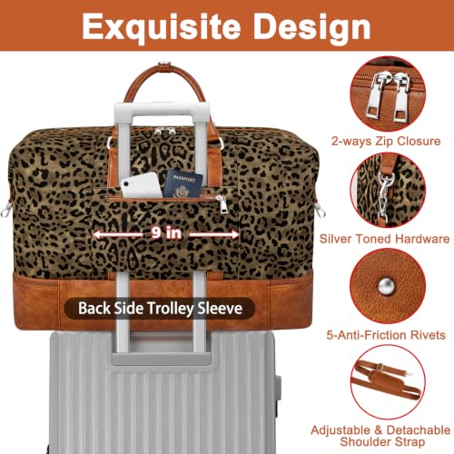 TIBES Travel Weekender Bag for Women, Overnight Bag with Shoe Compartment - color: Z-Olive Leopard