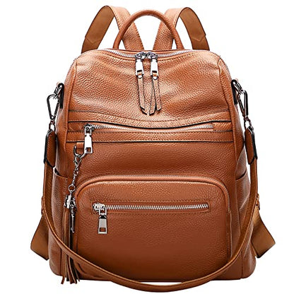 ALTOSY Genuine Leather Backpack for Women Soft Large Shoulder Bag - color: Brown
