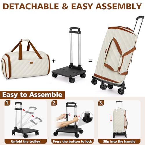 Rolling Garment Bag for Travel, 50L Duffle Bag with Shoe Compartment, 4pcs - color: Beige