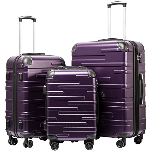 Coolife Hardside ABS Luggage, TSA Lock, Spinner Wheels, 3-Piece Set | ABS hardshell, scratch-resistant, 360° silent spinner wheels, YKK zippers, TSA lock, aluminum handle - color: purple, size: 3 Piece Set
