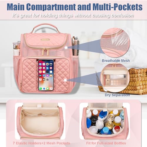 Otevan Large Toiletry Bag for Women Men,Quick Dry Hanging Toiletry Bag - color: Pink