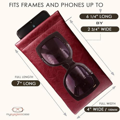 Soft Sunglasses case | Large Glasses Case Holder - Eyeglass Pouch Squeeze Top | Glasses pouch Lightweight Extra Layers - color: Burgundy
