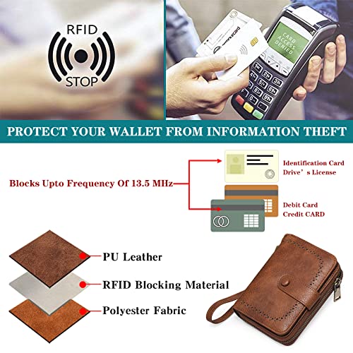 GAEKEAO Leather Credit Card Holder Wallet for Women RFID Blocking Large Capacity Bifold Zipper Card Case Organizer with Wristlet 32 Slots - color: B-Bronze-Large
