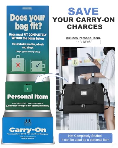 Travel Duffel Weekender Bag Women Tote Carry On Bags With Shoe Compartment - color: H-Black, size: Large