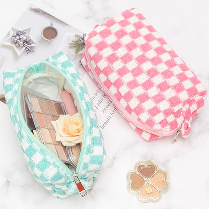 Checkered Makeup Bag for Purse, Small Travel Cosmetic Pouch,Arctic Blue - color: Arctic Blue