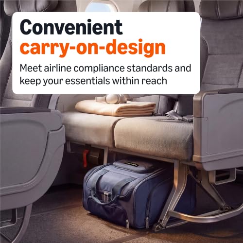 Amazon Basics Underseat Carry-On Luggage with Wheels and Handle, 14" Rolling Travel Bag, Fits Overhead Bins, Organized Compartments, Navy - color: Navy