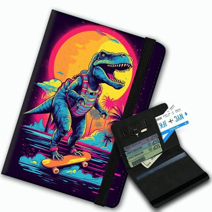 Passport Cover,Multi-Functional Travel Wallet,Stylish & Durable RFID Blocking Passport Holder, Travel Essentials for Men and Women,Funny Dinosaur - color: Funny Dinosaur