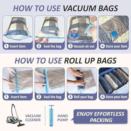 Vacuum Storage Bags with Hand Pump, Vacuum Seal Space Saver Bags,25 Combo - size: Combo