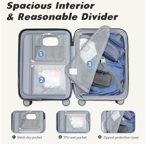 VANKEAN 20" Expandable Hardshell Spinner Carry-On with TSA Lock Approved - color: Lake Blue