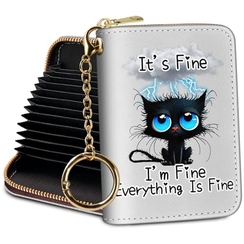 Yonlevres Credit Card Holder RFID Small Wallet Women Keychain Zipper - color: Cat