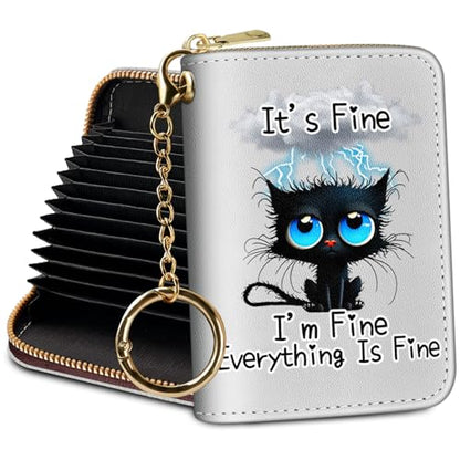 Yonlevres Credit Card Holder RFID Small Wallet Women Keychain Zipper - color: Cat