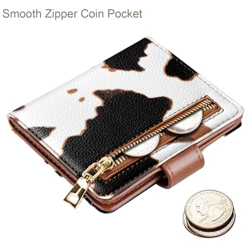 Small Wallets for Women Slim Minimalist Bifold Credit Card Holder - color: Cow Print