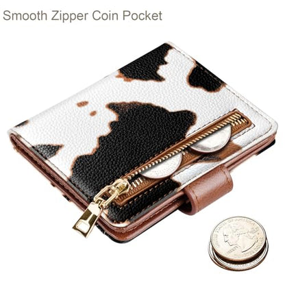 Small Wallets for Women Slim Minimalist Bifold Credit Card Holder - color: Cow Print