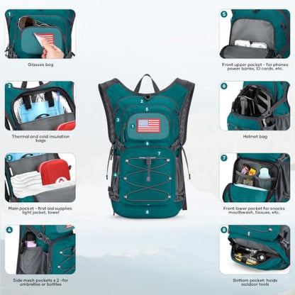 Maelstrom Lightweight Hydration Hiking Backpack with 2L/3L Water Bladder - color: 6.Cyan, size: 3L Bladder