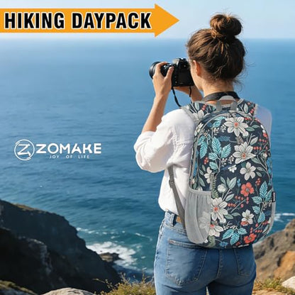 ZOMAKE Lightweight Packable Backpack 20L, Foldable Small Daypack for Hiking - color: Royal Blue, Floral Print