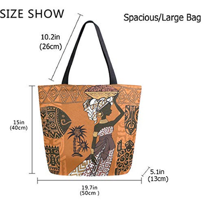 Beautiful Black Woman African Ornaments Large Canvas Long Handle Tote Bag - style: African Woman