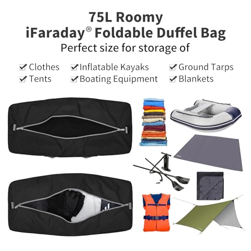 iFARADAY Foldable Duffel Bag Lightweight, 30 inch / 75L, Black - color: Black-75L(with shoulder strap)