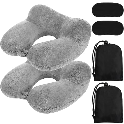 Sintuff 2 Inflatable Neck Pillow Airplane Travel,Gray - color: Gray