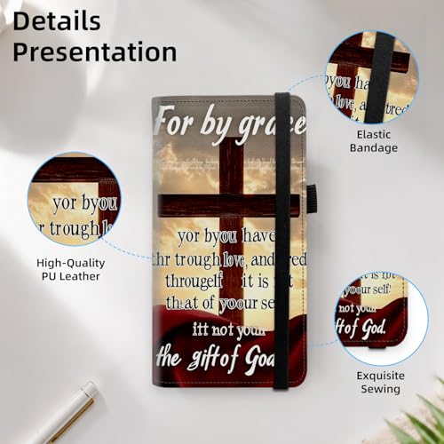 Religious Cross Sunset Grace Premium Leather Checkbook Cover for Men Women, Multi-Functional Long Wallet with RFID Blocking, Business Card Holder&Pen Loop Slim Design - color: Religious Cross Sunset Grace