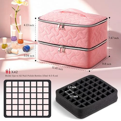 DreamGenius Nail Polish Organizer Bag Holds 42 Bottles, Pink - color: Pink