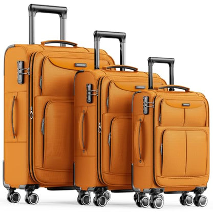 SHOWKOO Luggage Sets 3 Piece Softside Expandable Durable Suitcase Sets | Durable Oxford Fabric;Lightweight;360°Double Spinner Wheels;TSA Lock;3-Step Telescoping Handle;Orange (20in/24in/28in) - color: Orange