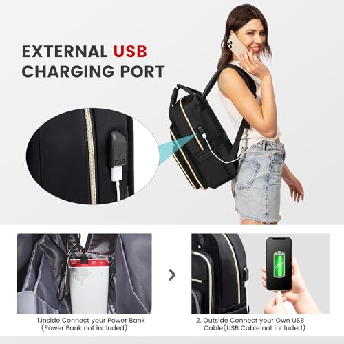 LOVEVOOK 여성용 노트북 백팩, USB 포트가 있는 패션 작업 백팩, 업무용 방수 백팩, 블랙., 모던. - color: 블랙., size: 18인치