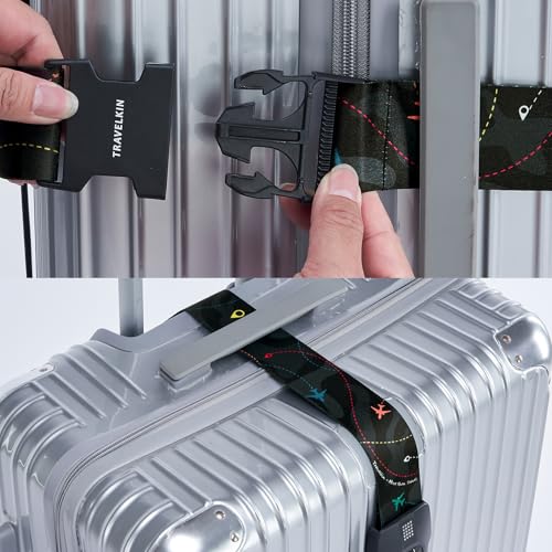 Travelkin Luggage Straps TSA Approved, Suitcase Straps with TSA Lock - color: Air Line Black