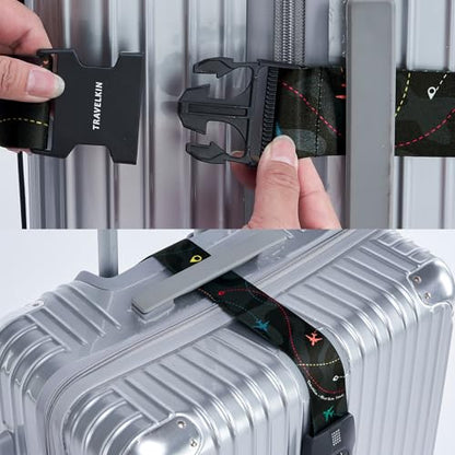 Travelkin Luggage Straps TSA Approved, Suitcase Straps with TSA Lock - color: Air Line Black