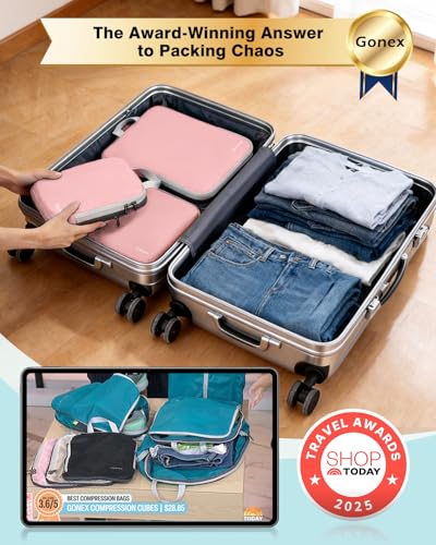 Gonex Compression Packing Cubes, 4-Piece Expandable Travel Organizers - color: 4-Pink, size: 4 Set