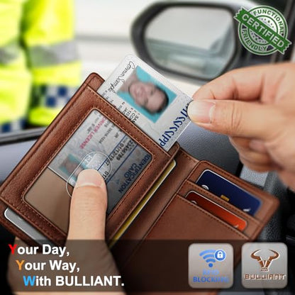 BULLIANT Slim Leather Wallet For Men 12Cards Magnetic Closure RFID Blocking - color: Brick Brown6492