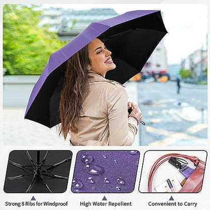Yoobure Windproof Automatic Travel Umbrella, Compact Folding UV Sun & Rain - color: Auto-Purple