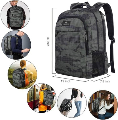 MATEIN Travel Computer Backpack, 15.6 Inch Sturdy College Laptop Bookbag - color: Grey and Black Camo, size: 15.6 Inch