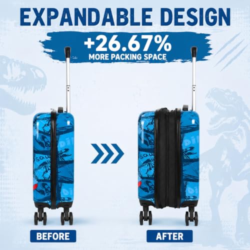 5PC Boys Luggage Set, Kids Dinosaur Suitcase, 16" Carry-On for Travel - color: 5PC Kids Luggage Set - Dinosaur Blue