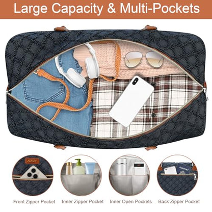 ITIEZY Weekender Bag for Women 21.5" Travel Duffel Large Carry On Bag 3PCS - color: 8a-Dark blue