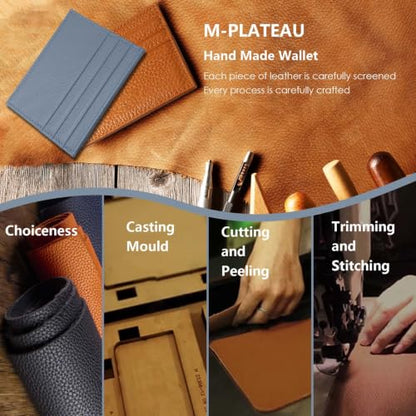 M-Plateau Super Slim Genuine Leather Credit Card Wallet - color: Grey Blue