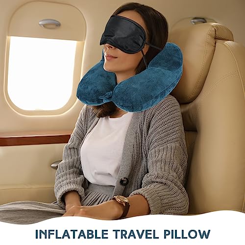 Sintuff 2 Inflatable Neck Pillow Airplane Travel, Peacock Green and Black - color: Peacock Green and Black
