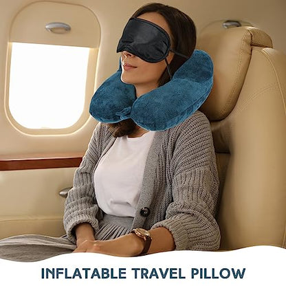 Sintuff 2 Inflatable Neck Pillow Airplane Travel, Peacock Green and Black - color: Peacock Green and Black