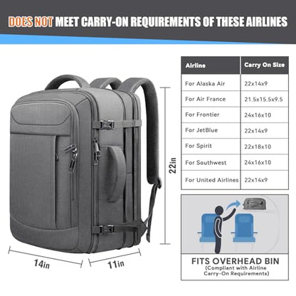 55L Travel Backpack, Carry On Backpack Fits 18.4-19" Laptop, Grey - color: Grey, size: 18.4 inch (22"x14"x10")