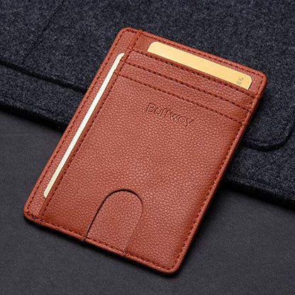 Buffway Slim Minimalist Front Pocket RFID Blocking Leather Wallets for Men and Women - Lichee Light Brown - color: Lichee Light Brown